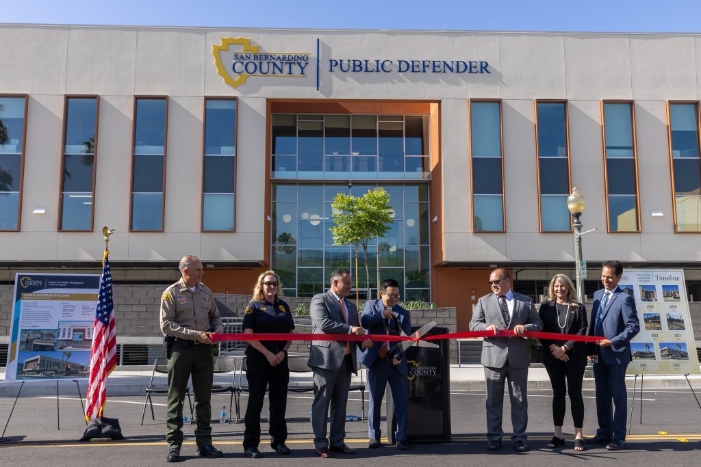  Pictured from left to right: Sheriff Shannon D. Dicus, Chief Probation Officer Tracy Reece, County Supervisor Joe Baca, Jr., Public Defender Thomas W. Sone, County Supervisor Curt Hagman, County Supervisor Dawn Rowe, CEO Leonard X. Hernandez 