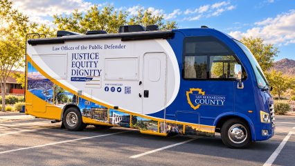 San Bernardino County Public Defender Mobile Defense RV ready to provide legal services in the community.